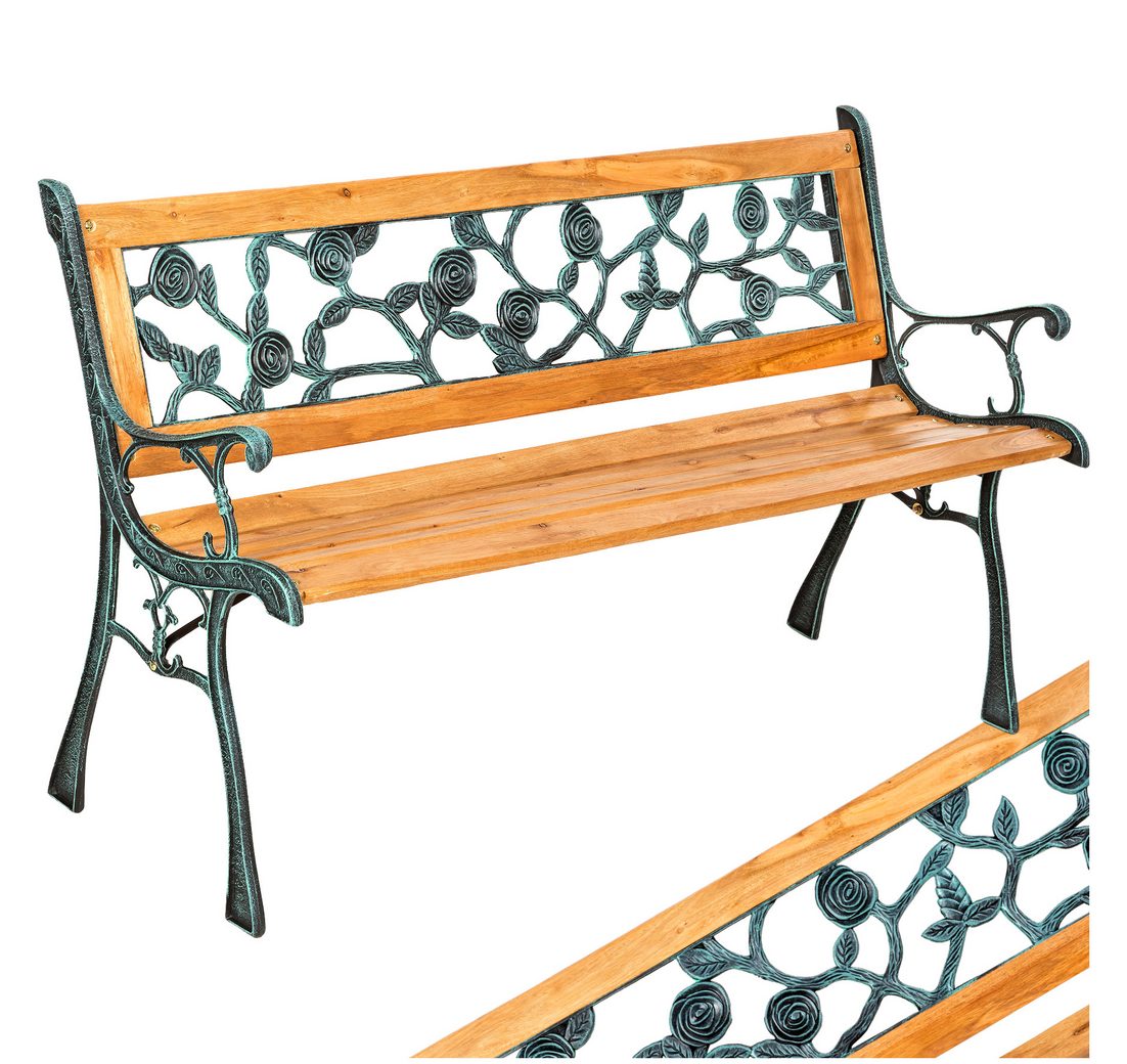 Tectake Gartenbank Sitzbank Marina 2-Sitzer aus Holz und Gusseisen 124x52x74cm