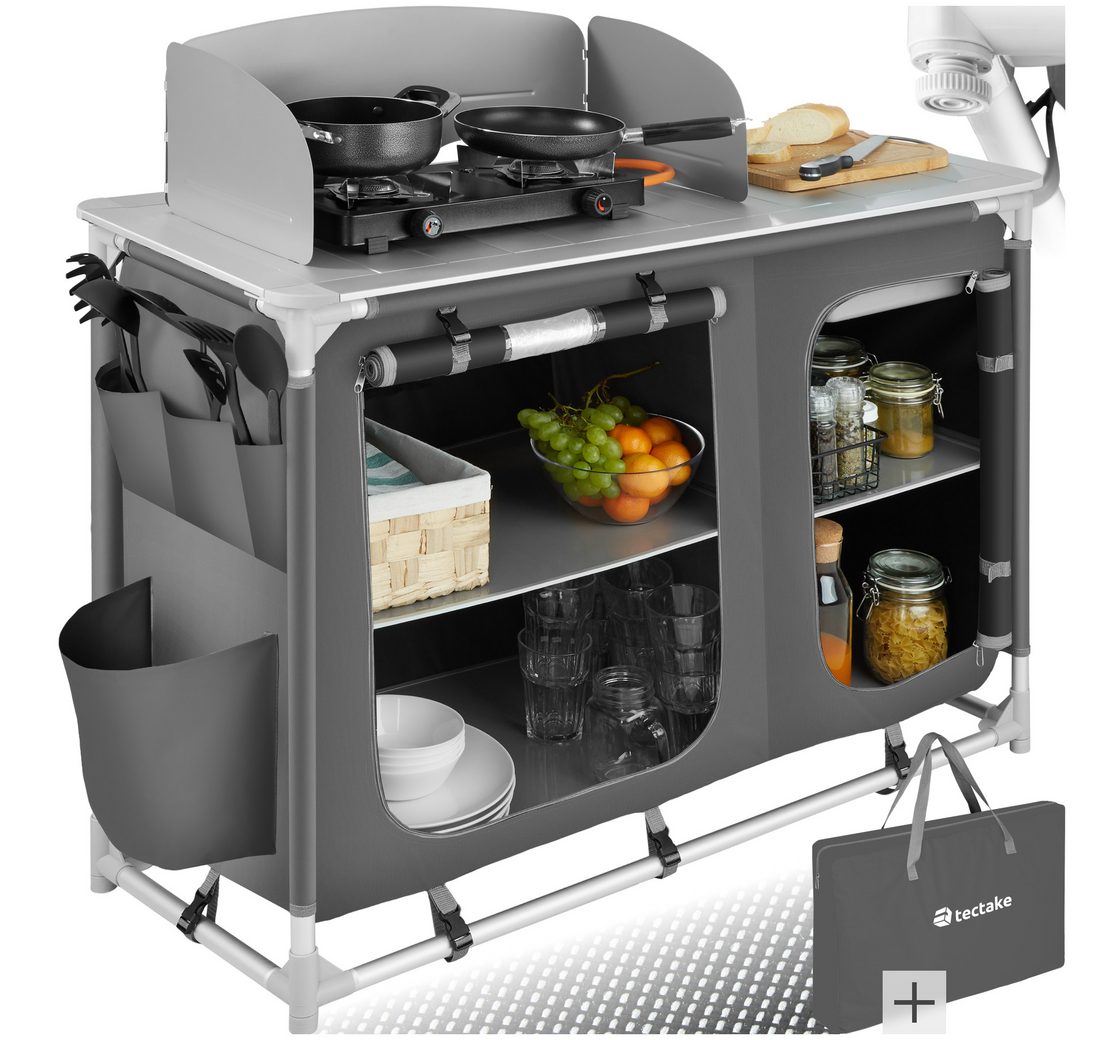 Tectake Campingtisch Campingküche Luxus mit 4 Fächern (1-St.