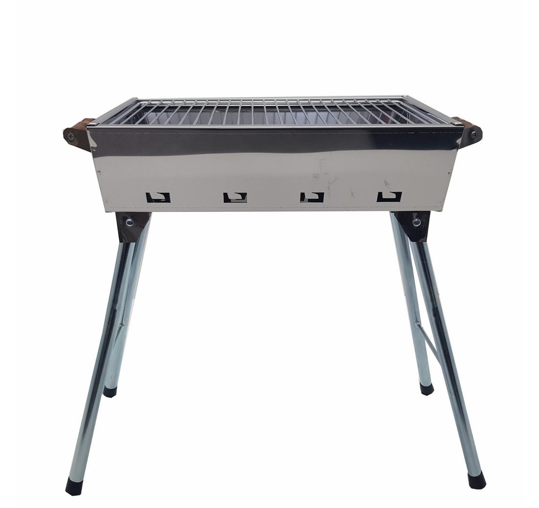 Grillpeter Holzkohlegrill Mangal Grill Riga Edelstahl Campinggrill mit Klappbeinen Anglergrill