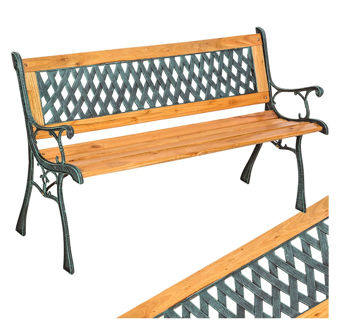 Tectake Gartenbank Sitzbank Tamara 2-Sitzer aus Holz und Gusseisen 128x51x73cm