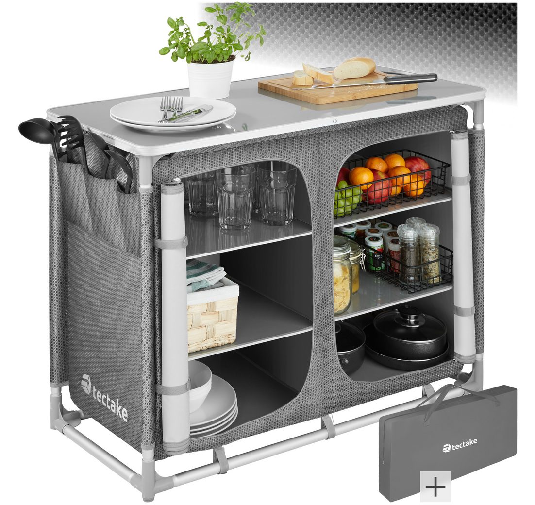 Tectake Campingtisch Campingschrank Deluxe mit 6 Fächern (1-St.