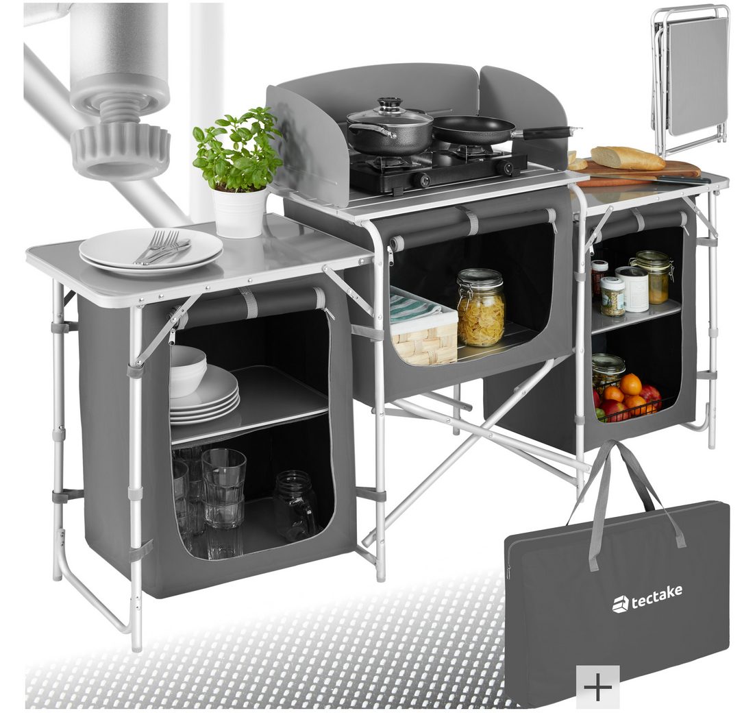 Tectake Campingtisch Campingküche XXL mit 5 Fächern (1-St.