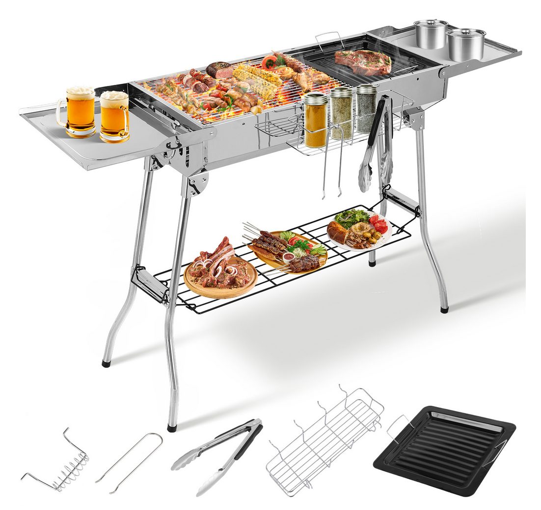 TLGREEN Holzkohlegrill BBQ Charcoal Grill mit Antihaft-Pfanne