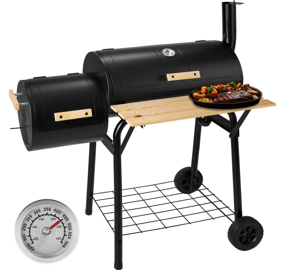 Tectake Holzkohlegrill Grillwagen Smoker mit Thermometer