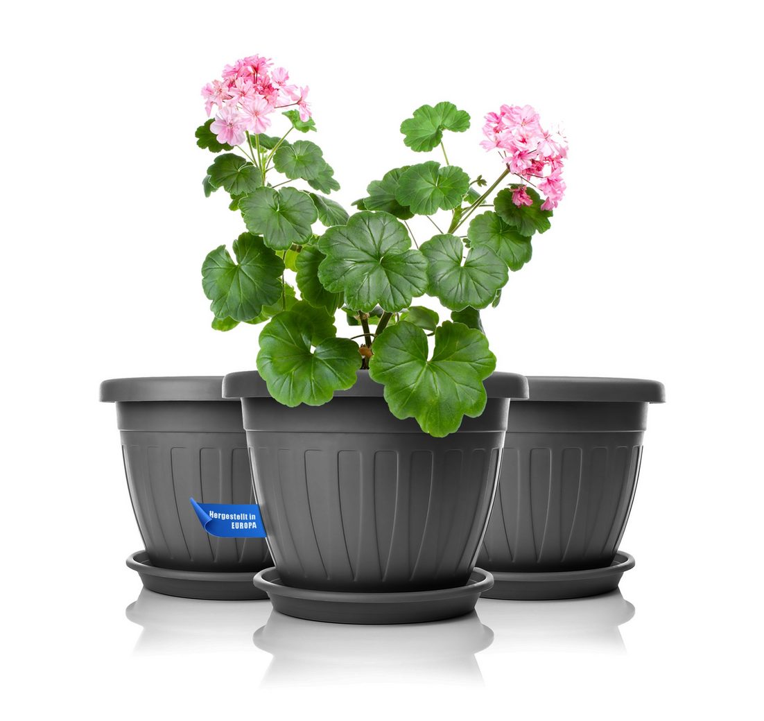 BigDean Blumentopf 3x Blumentopf mit Untersetzer rund ø28xH20 (3 St)