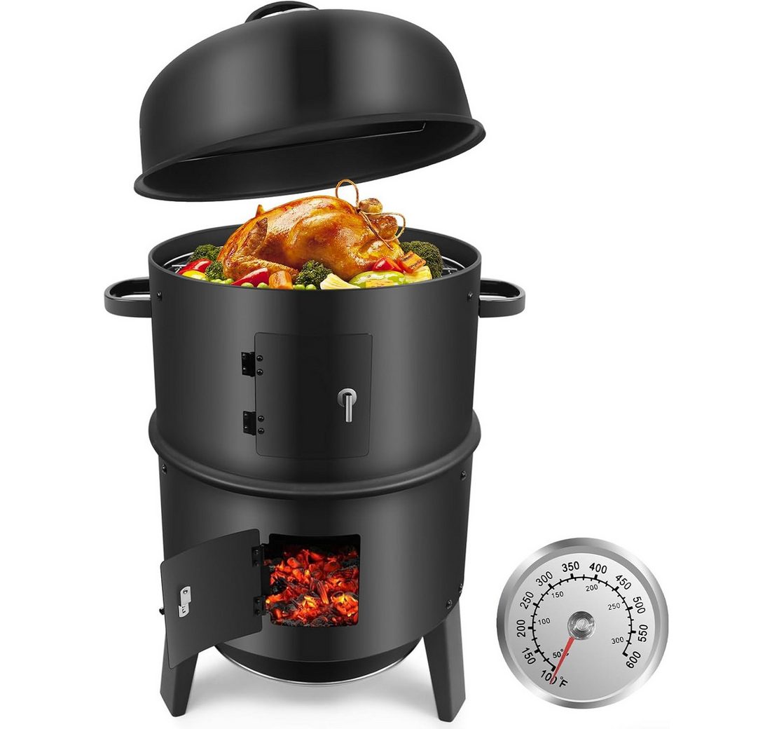 SunJas Holzkohlegrill K-25016U 3 in 1 Räucherofen