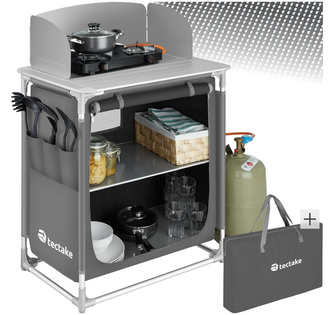 Tectake Campingtisch Campingküche Premium mit 2 Fächern (1-St.
